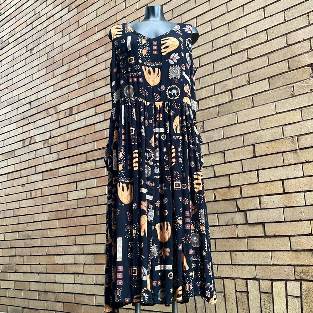Vintage 90s BILA Tribal elephant Boho Dress Size Medium